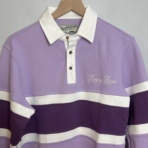 Bogey Boys Men's Small Mid-Stripe Long Sleeve Polo Shirt Purple Golf‎